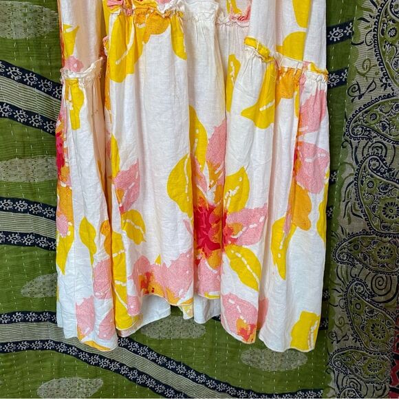 Free People White Floral Moonshine Linen Blend Midi Dress Size Extra Small - Picture 5 of 14